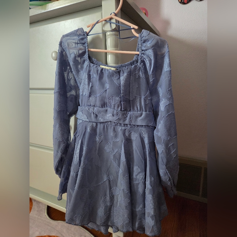 Charmed Hearts Periwinkle Floral Lace Long Sleeve Mini Dress With Shorts Size 6